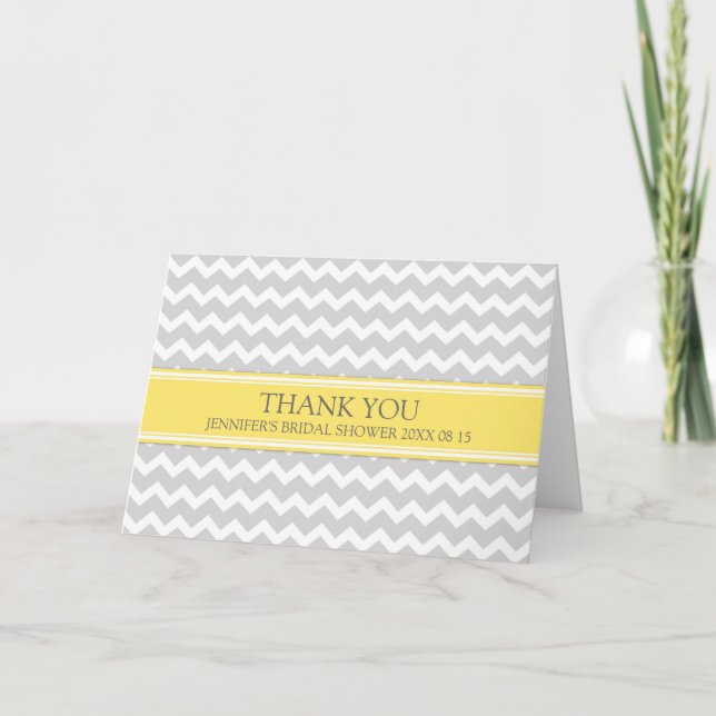 Cartão De Agradecimento Yellow Gray Chevron Bridal Shower Thank You Card (Frente)