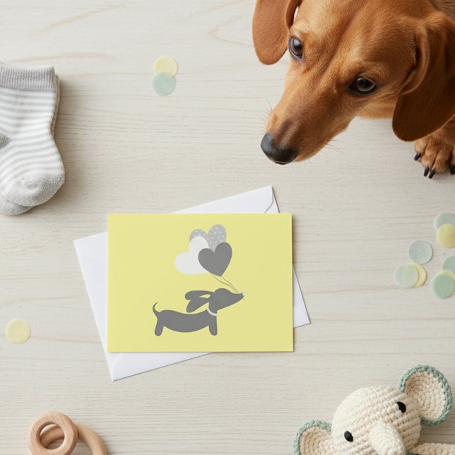 Cartão De Agradecimento Yellow Gray Dachshund Baby Shower Thank You Cards (Yellow dachshund baby shower thank you cards)