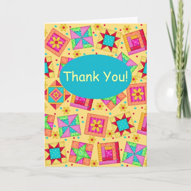 Cartão De Agradecimento Yellow Patchwork Quilt Block Art Thank You (Frente)