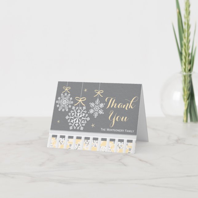 Cartão De Agradecimento Yellow Snowflake Mobile Baby Shower Thank You Card (Frente)