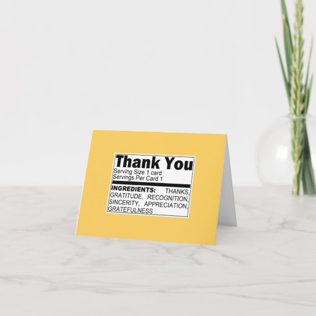 Cartão De Agradecimento Yellow Thank You Ingredients Card (Frente)