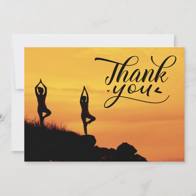 Cartão De Agradecimento Yoga Women on Sunset Background (Frente)