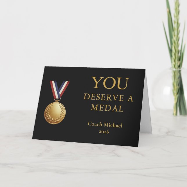 Cartão De Agradecimento You Deserve a Medal Coach Elegant Funny Team  (Frente)
