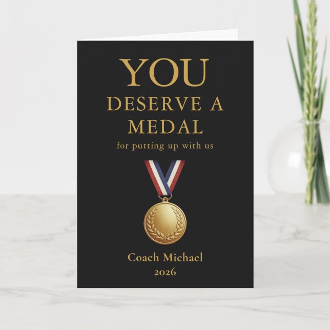Cartão De Agradecimento You Deserve a Medal Funny Coach Elegant Black Team (Frente)
