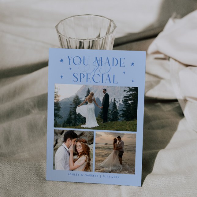 Cartão De Agradecimento You Made It Special Wedding Photo Icy Blue (Criador carregado)