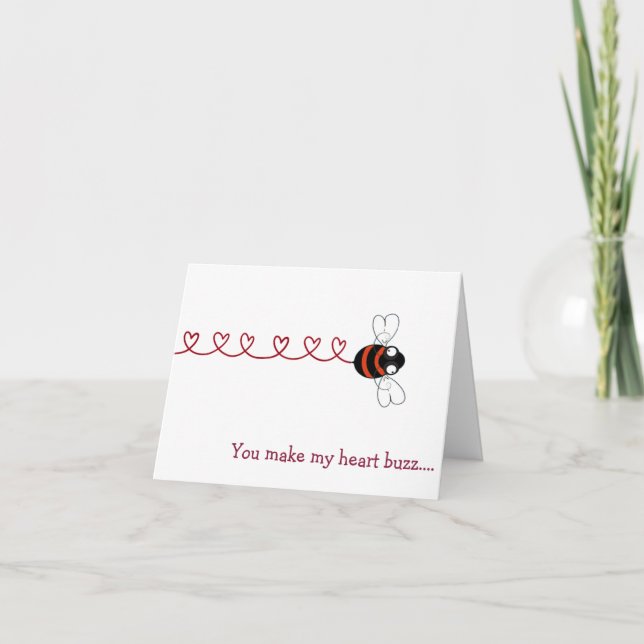 Cartão De Agradecimento You Make My Heart Buzz Bee Valentine Card (Frente)