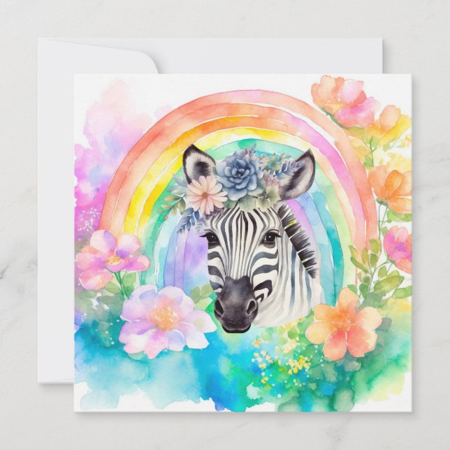 Cartão De Agradecimento Zebra Floral do Pastel Pastel (Frente)
