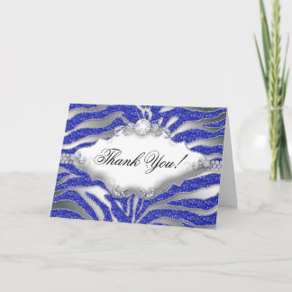 Cartão De Agradecimento Zebra Glitter Obrigado Flor Azul Silver