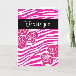 Cartão De Agradecimento Zebra pattern + pink roses Thank you Card
