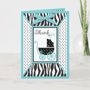 Cartão De Agradecimento Zebra Print e Baby Carruagem Obrigado