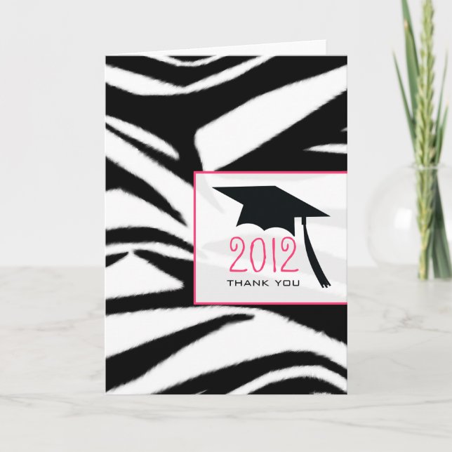 Cartão De Agradecimento Zebra Print Graduation Thank You Card (Frente)