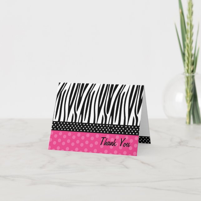 Cartão De Agradecimento Zebra Print Hot Pink Polkadots Thank you Note card (Frente)