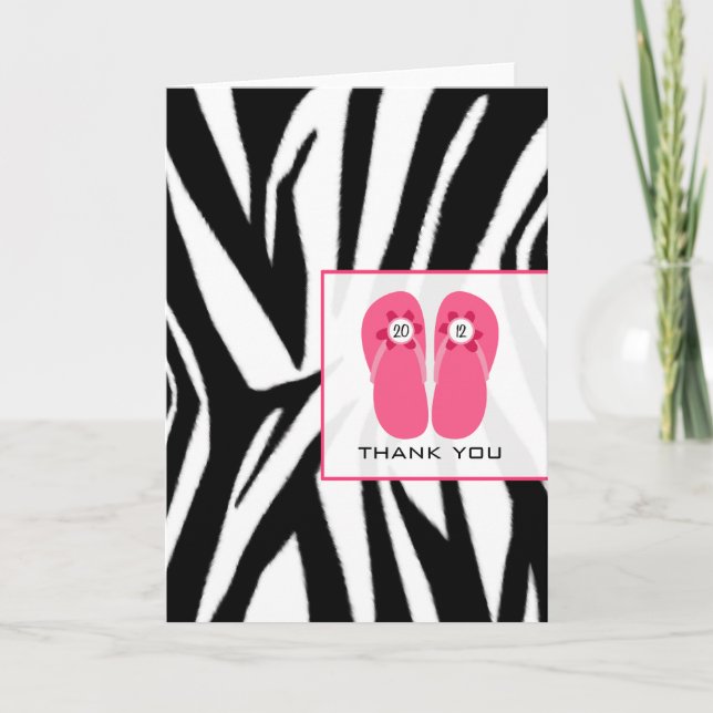 Cartão De Agradecimento Zebra Print & Pink Flip Flops 2012 Thank You (Frente)
