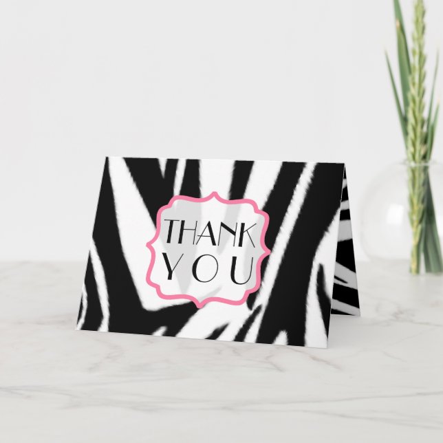 Cartão De Agradecimento Zebra Print & Pink Thank You Card (Frente)