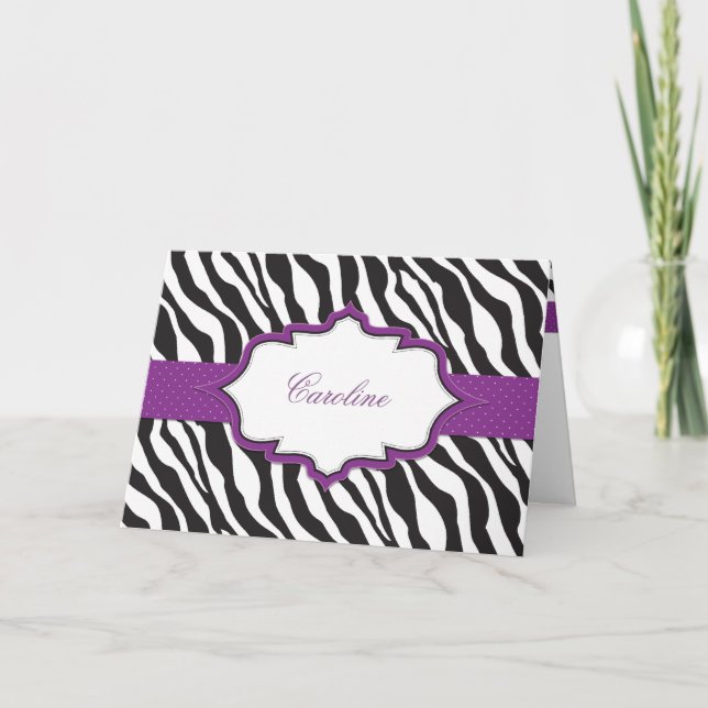 Cartão De Agradecimento Zebra Purple Ribbon Thank You Card (Frente)