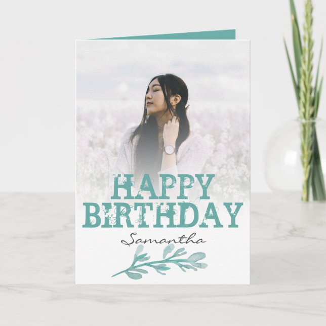 Cartão de Água de Foto Verde Moderno Elegante (Frente)