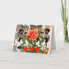 CARTÃO DE ALEGRAÇÃO FLORES E CORAÇÕES