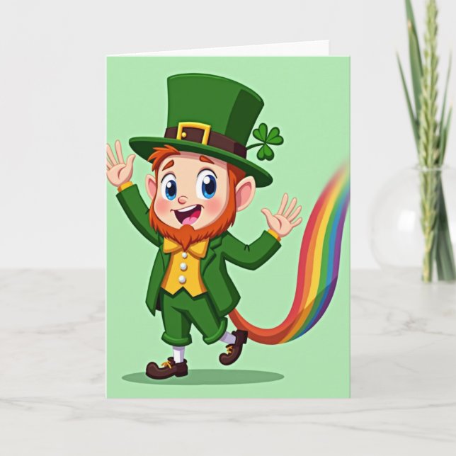 Cartão de Alegria do Leprechaun Arco-íris (Frente)
