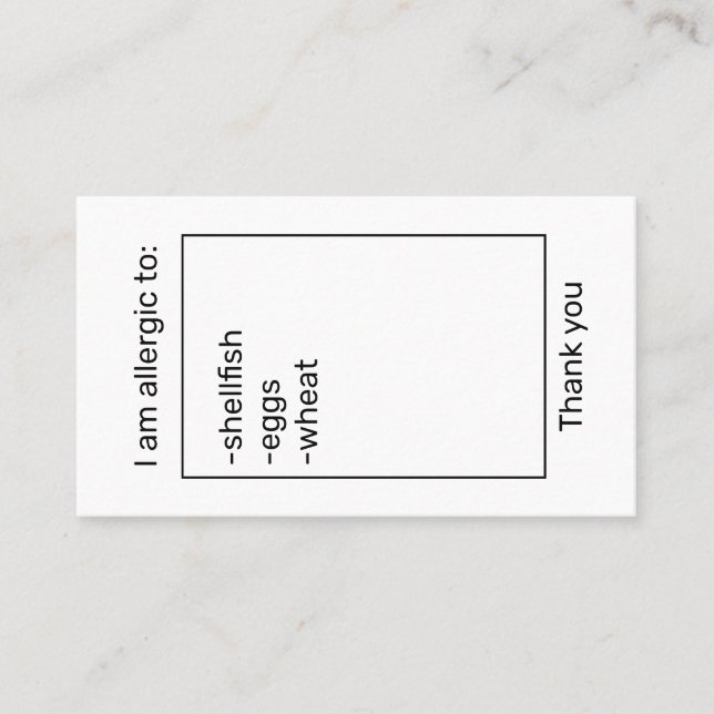 Cartão de Alergia (Frente)