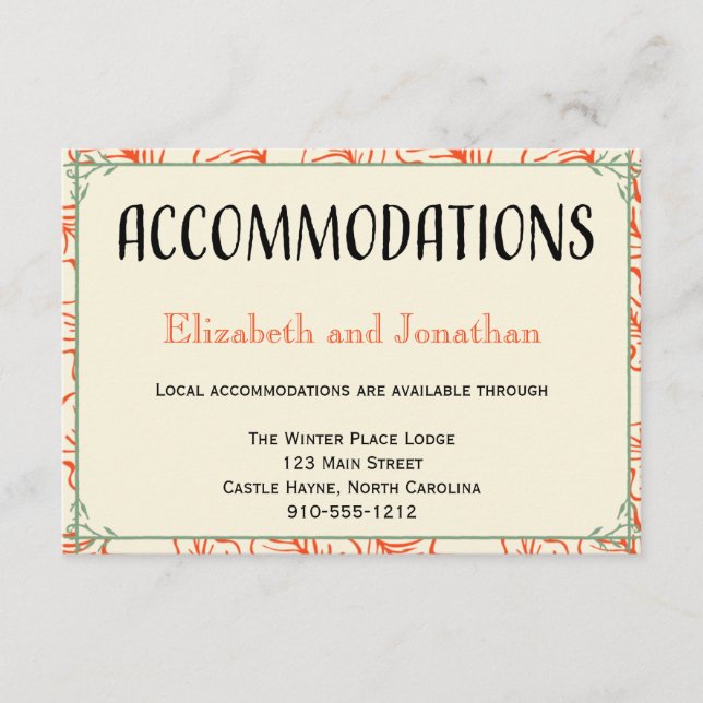 Cartão de Alojamento de Casamento Russo Laranja e  (Frente)