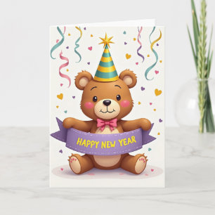 Cartão de Amigo Urso de Ano Novo Feliz
