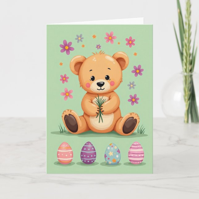 Cartão de Amigo Urso Fofo da Primavera (Frente)