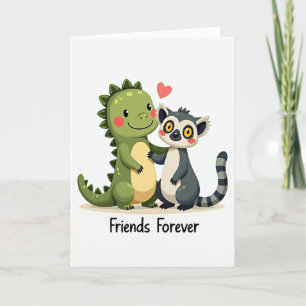 Cartão de Amigos para Sempre do Dino Lêmure Fofo