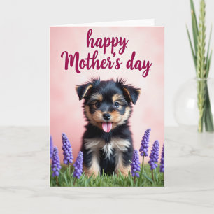 Cartão de Amor Cachorrinho com Flores Cor-de-Rosa