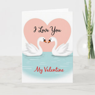 Cartão de Amor com Cisnes e Coração Rosa