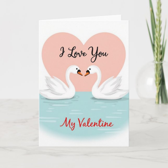 Cartão de Amor com Cisnes e Coração Rosa (Frente)