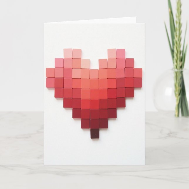 Cartão de Amor com Coração de Pixel Simples (Frente)