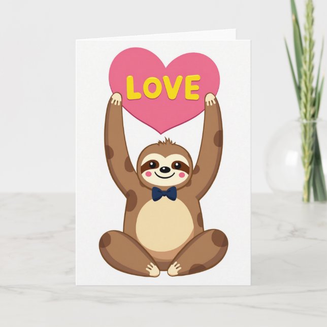 Cartão de Amor com Coração de Preguiça Fofa (Frente)