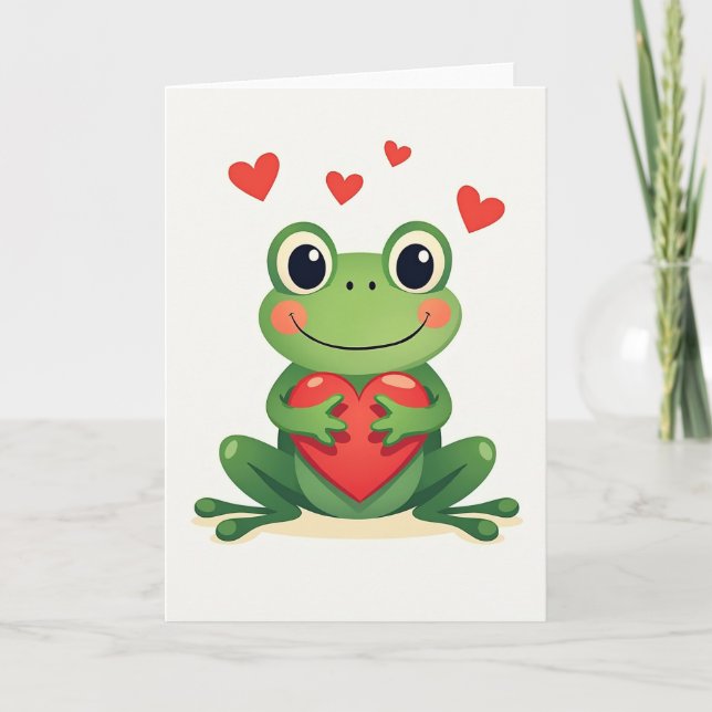 Cartão de Amor com Coração e Sapo Fofo (Frente)