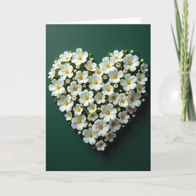 Cartão de Amor com Coração Floral Branco (Frente)