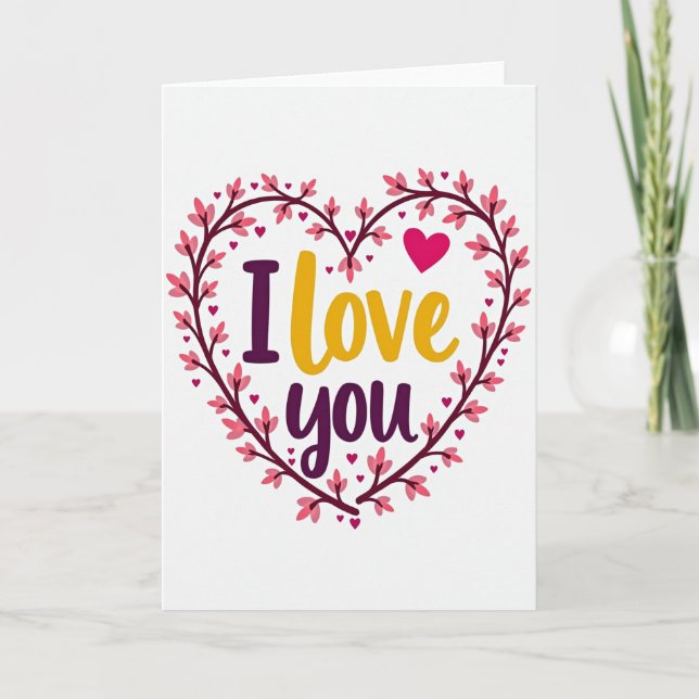 Cartão de amor com coração floral simples (Frente)