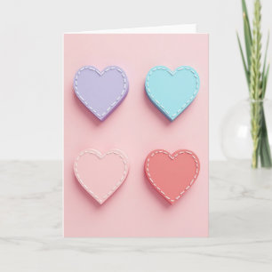 Cartão de Amor com Corações Pastel Costurados