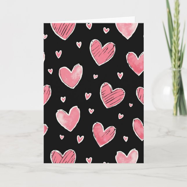 Cartão de Amor com Padrão de Corações Rosas (Frente)