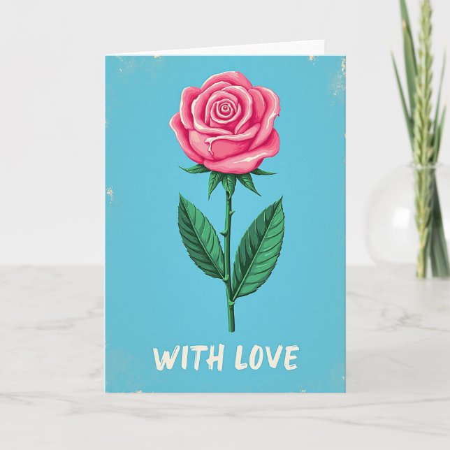 Cartão de Amor com Rosa Rosa (Frente)