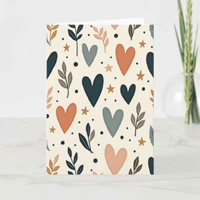 Cartão de Amor Corações Boho Verde (Frente)