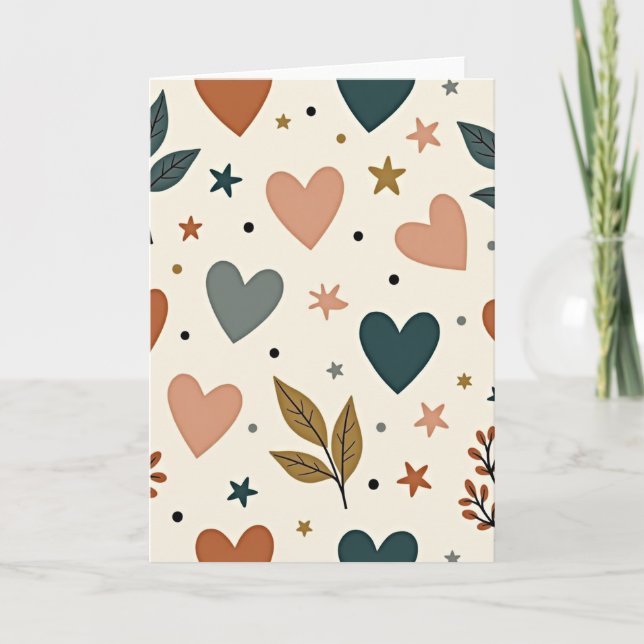 Cartão de Amor Corações e Estrelas Boho (Frente)