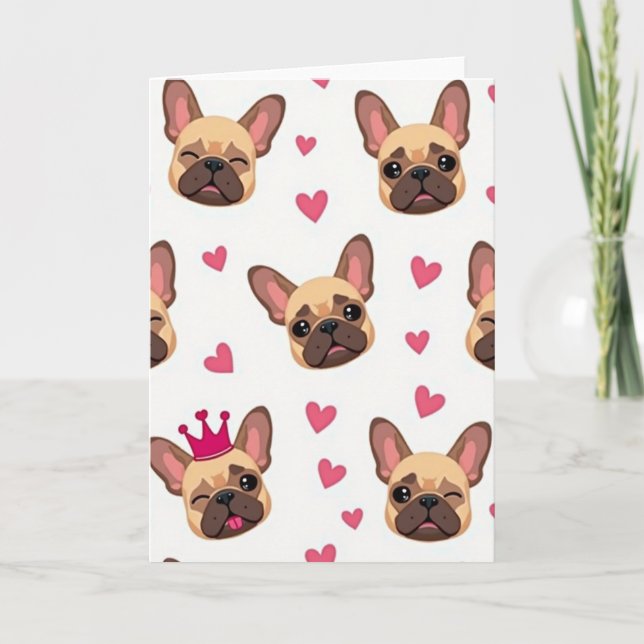 Cartão de Amor de Bulldog Francês Fofo (Frente)