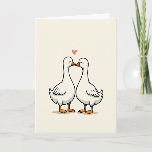 Cartão de Amor de Casal de Gansos Fofos (Frente)