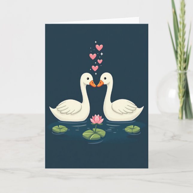 Cartão de Amor de Cisnes Românticos (Frente)