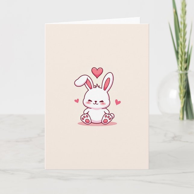 Cartão de Amor de Coelho Fofo Simples (Frente)
