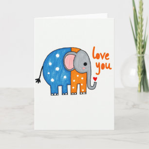 Cartão de Amor de Elefante Fofo com Pontos