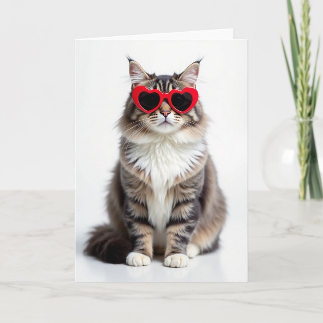 Cartão de Amor de Gato com Olhos de Coração (Frente)