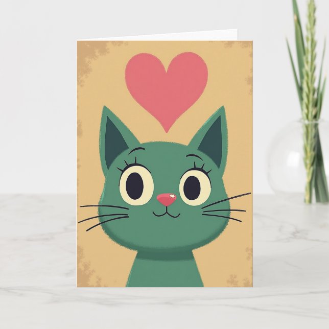 Cartão de Amor de Gato Fofo (Frente)