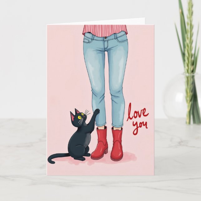 Cartão de Amor de Gato Preto (Frente)