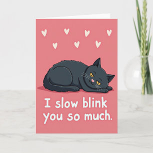 Cartão de Amor de Gato Preto com Piscadela Lenta