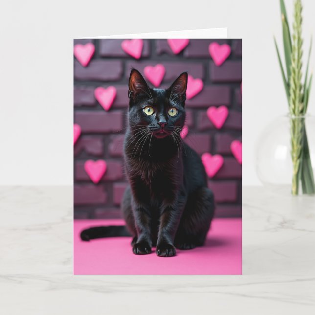 Cartão de Amor de Gato Preto para o Dia dos Namora (Frente)